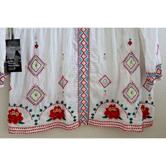 Johnny Was Women's Sz Large White 3J Workshop Embroidered Tunic Top - Picture 6 of 12